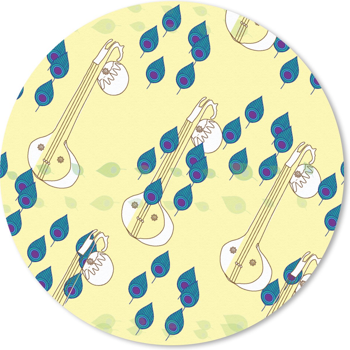 Muismat rond 20x20 cm - Mousepad Instrumenten - India - Patroon - Bladeren - Ronde muismatten
