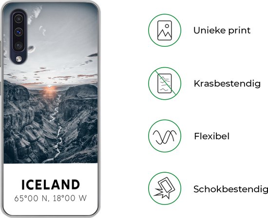 Coque Samsung Galaxy A50 - Islande - Soleil - Montagnes - Coque de téléphone en Siliconen