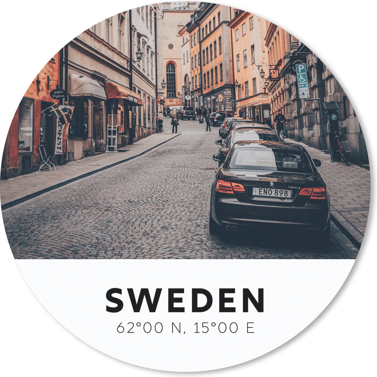 Muismat rond 40x40 cm - Mousepad Zweden - Auto - Scandinavië - Ronde muismatten