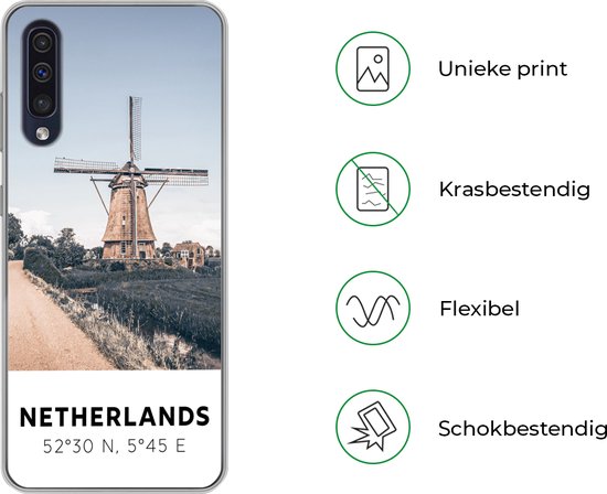 Coque Samsung Galaxy A50 - Pays- Nederland - Moulin à vent - Prairie - Coque de téléphone en Siliconen