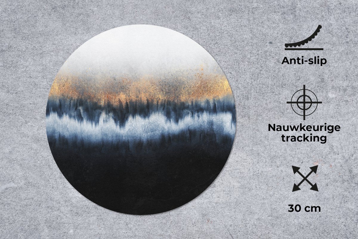 Muismat rond 30x30 cm - Mousepad Abstract - Goud - Luxe - Blauw - Ronde muismatten