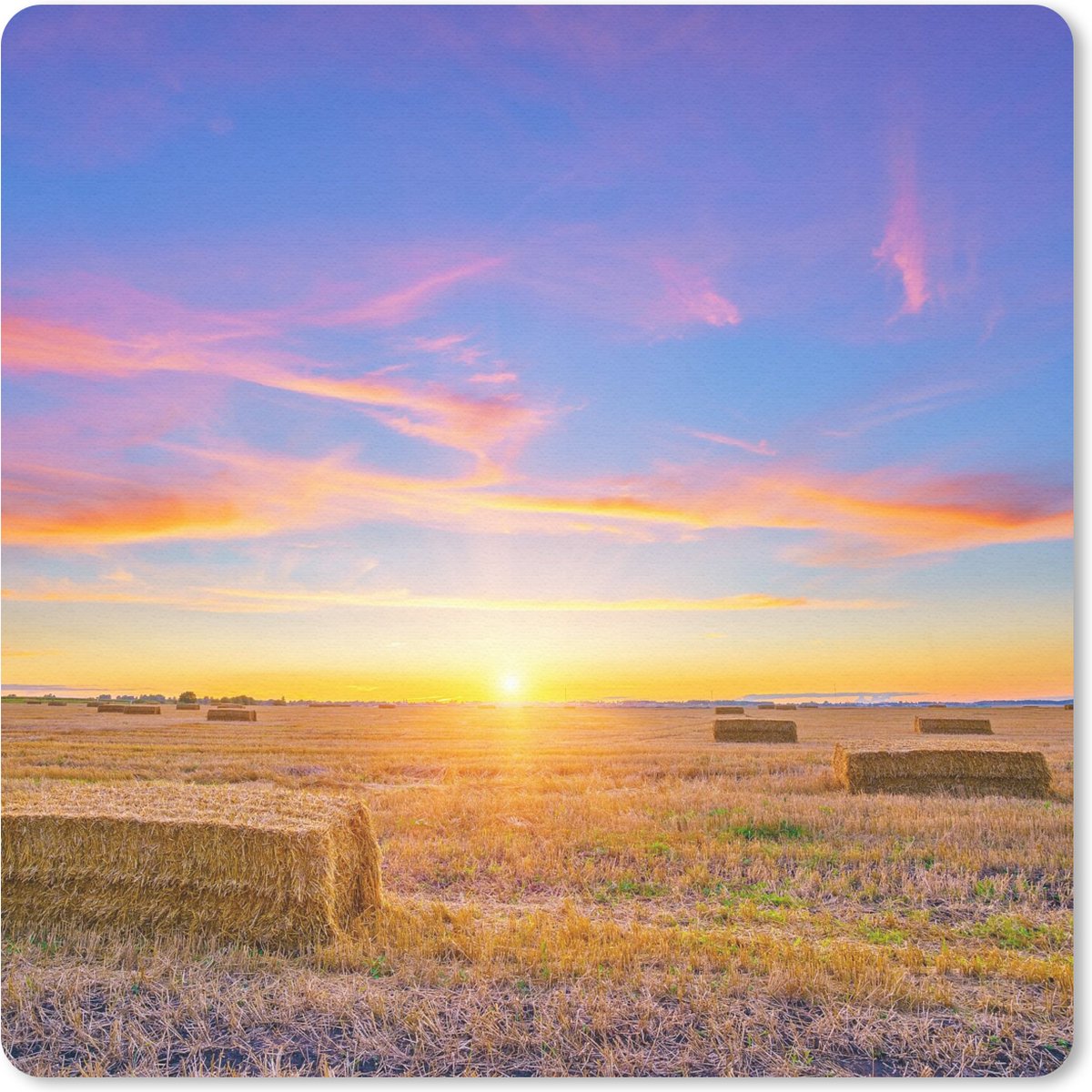 Muismat 20x20 cm - Mousepad Stro - Zon - Lucht - Landschap - Muismatten