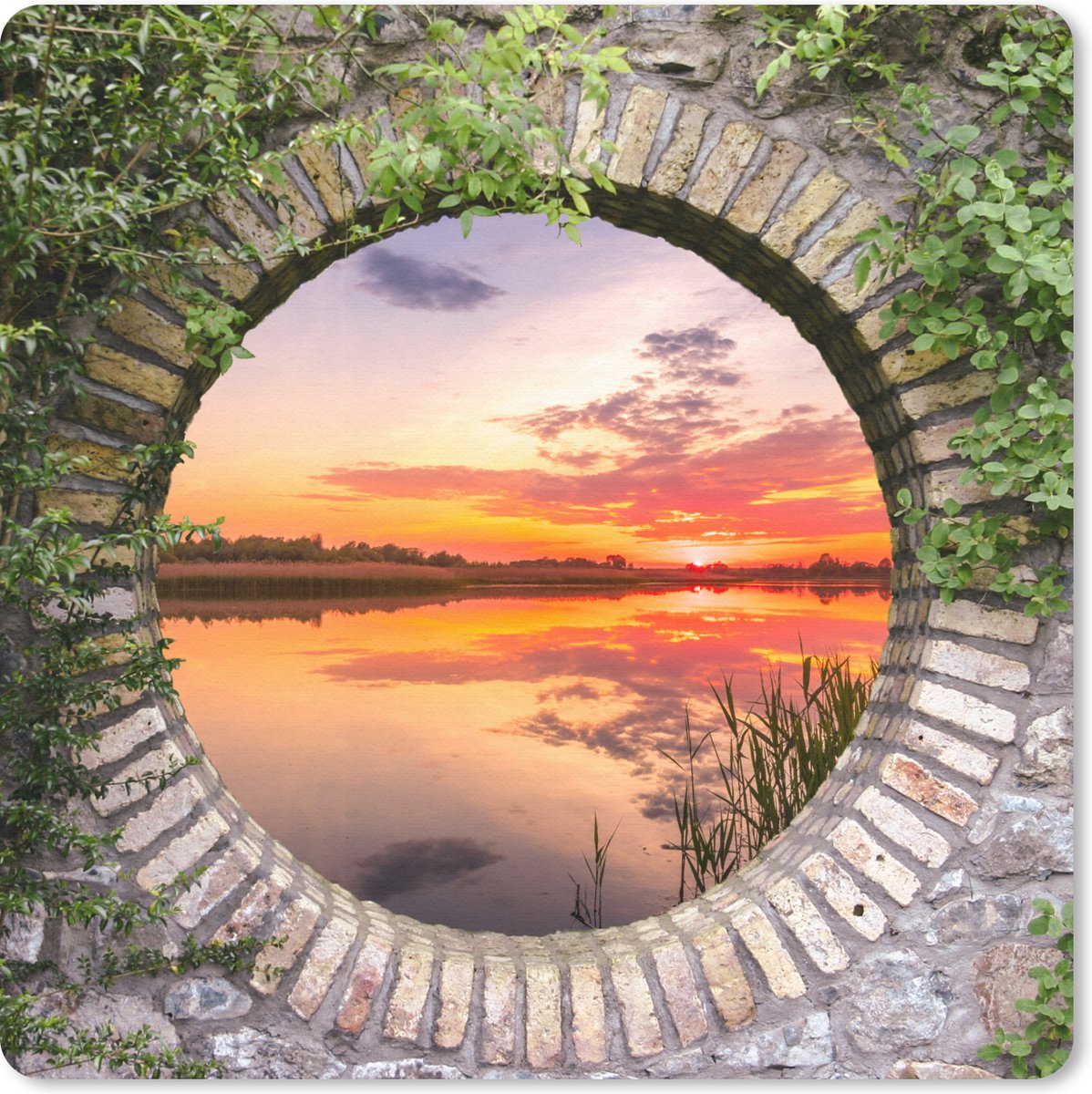 Muismat 20x20 cm - Mousepad Zee - Zonsondergang - Doorkijk - Muismatten