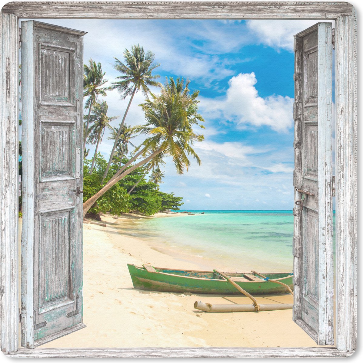 Muismat 30x30 cm - Mousepad Kano - Strand - Palmboom - Strand - Doorkijk - Muismatten