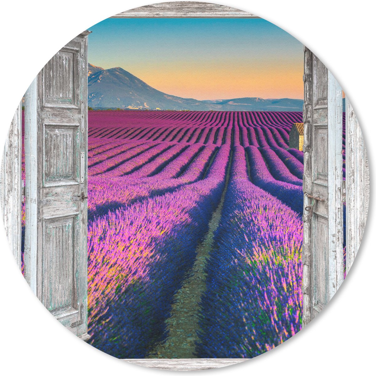 Muismat - Mousepad - Rond - Lavendel - Zomer - Doorkijk - Bloemen - 20x20 cm - Ronde muismat