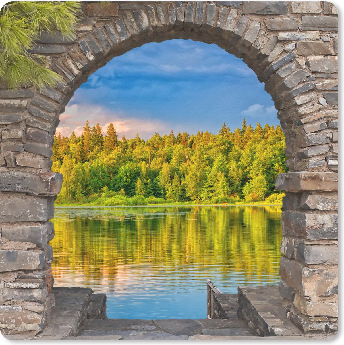 Muismat 20x20 cm - Mousepad Bomen - Bos - Water - Doorkijk - Muismatten