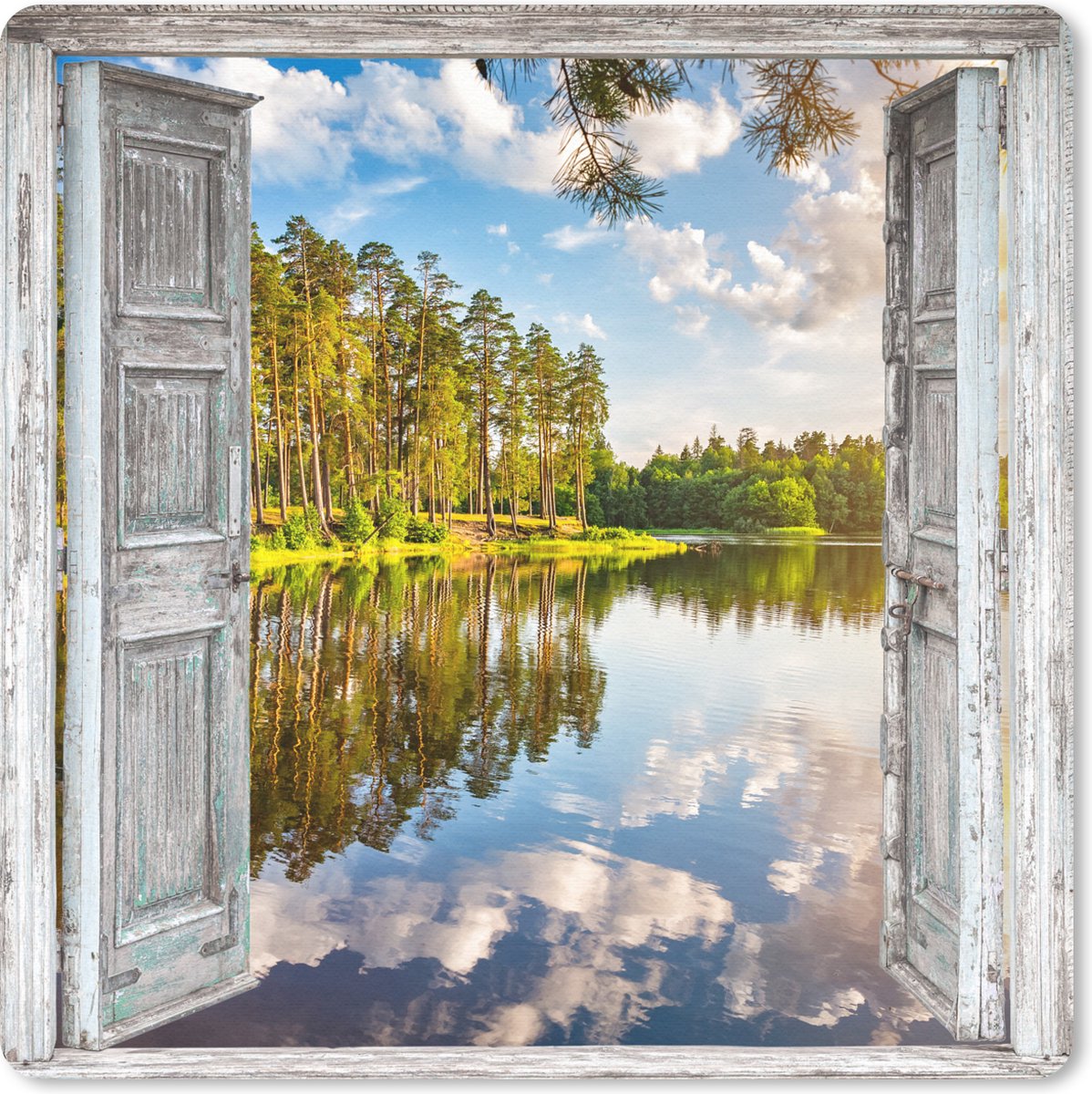 Muismat 20x20 cm - Mousepad Water - Landschap - Raam - Doorkijk - Muismatten