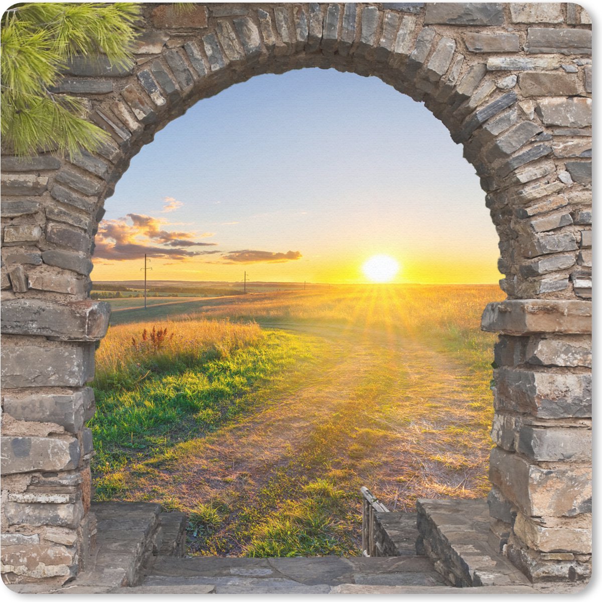 Muismat 30x30 cm - Mousepad Platteland - Zon - Doorkijk - Landschap - Muismatten