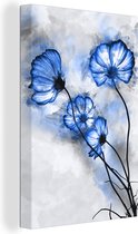 Canvas Schilderij Bloemen - Waterverf - Blauw - 20x30 cm - Wanddecoratie
