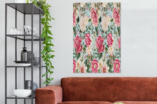 Tableau sur toile Fleurs - Collage - Couleurs - 80x120 cm - Décoration murale