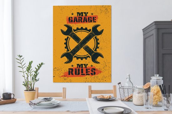 Toile Peinture Mancave - Garage - Outils - Vintage - 90x120 cm - Décoration murale