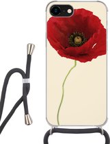 Hoesje met koord Geschikt voor iPhone 8 - Close-up van een rode klaproos - Siliconen - Crossbody - Backcover met Koord - Telefoonhoesje met koord - Hoesje met touw