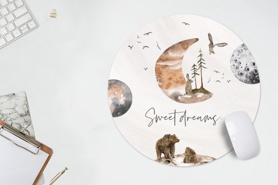 Muismat rond 50x50 cm - Mousepad Quotes - Kinderen - Spreuken - Sweet dreams - Jongens - Meisjes - Kids - Ronde muismatten