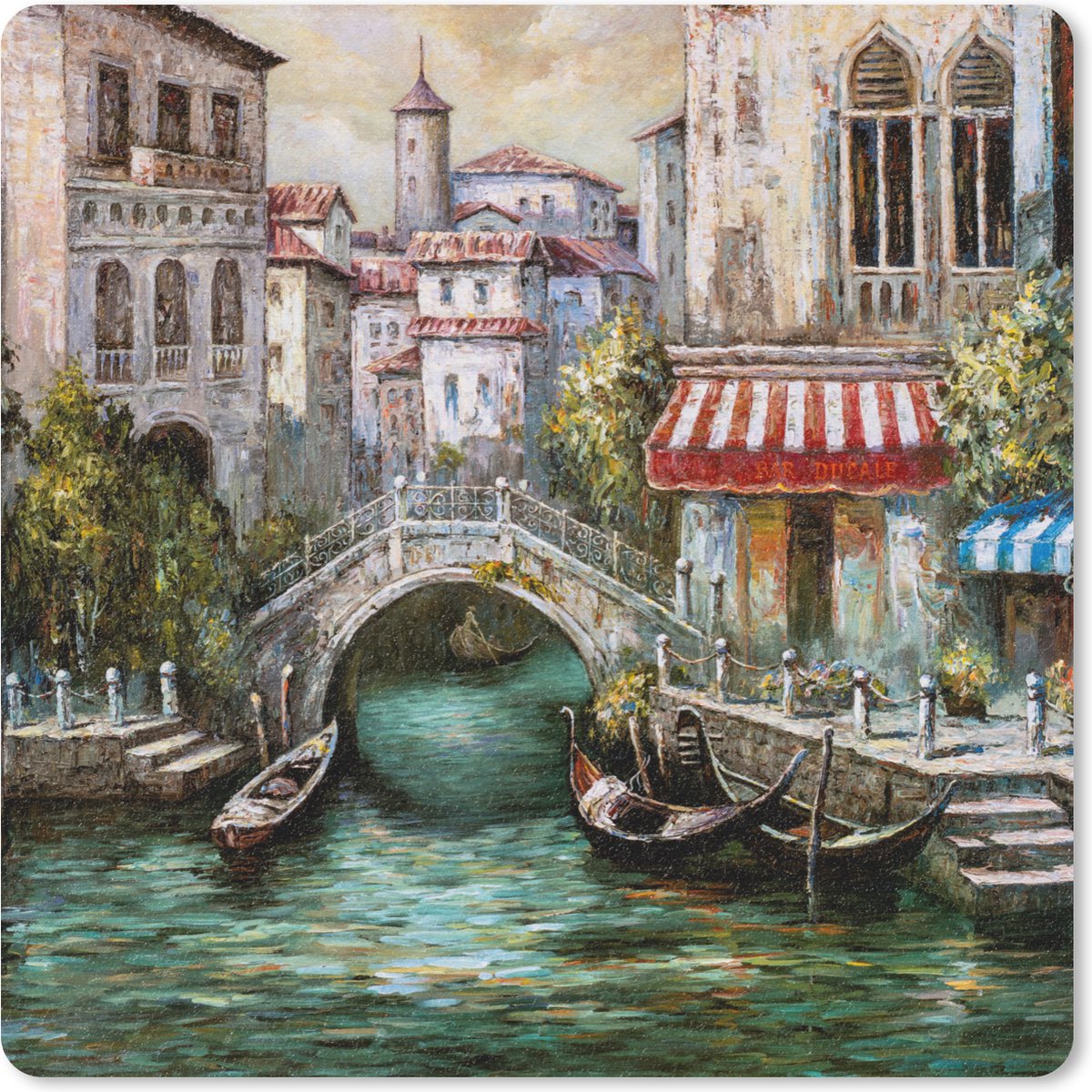 Muismat 30x30 cm - Mousepad Schilderij - Olieverf - Water - Gracht - Italië - Muismatten