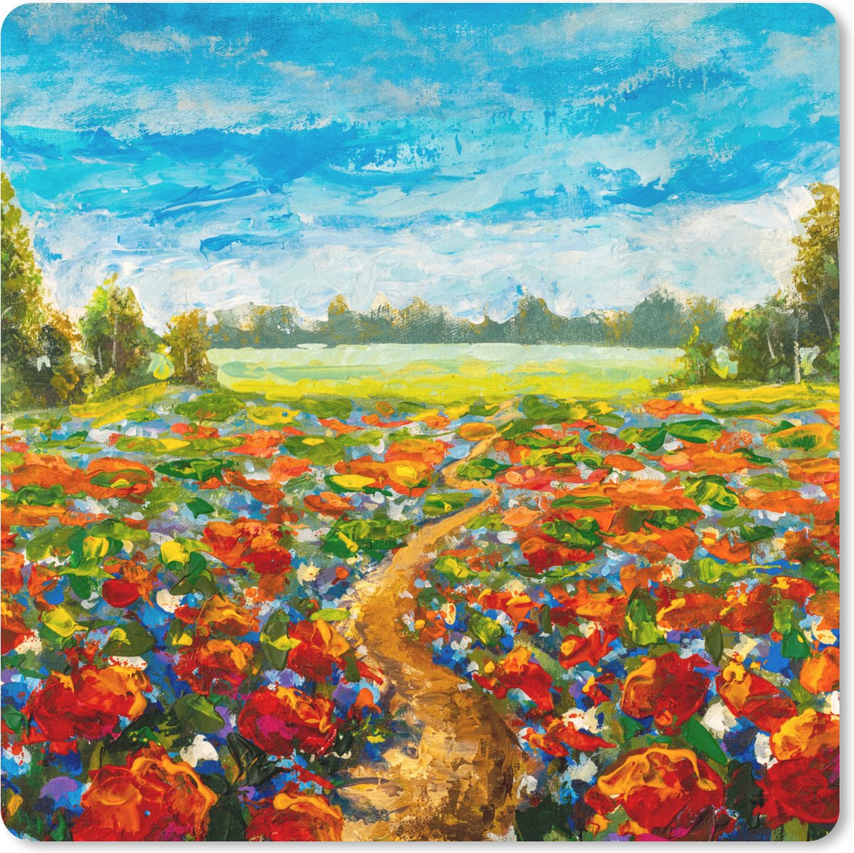 Muismat 30x30 cm - Mousepad Schilderij - Olieverf - Bloemen - Natuur - Muismatten