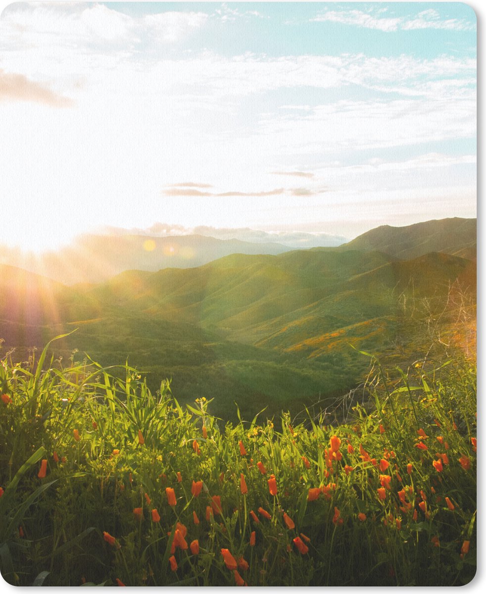 Muismat - Mousepad - Heuvels - Zonsondergang - Gras - Groen - 19x23 cm - Muismatten
