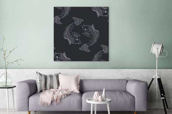 Une illustration sombre de poisson dans un motif 90x90 cm - Tirage photo sur toile (Décoration murale salon / chambre)