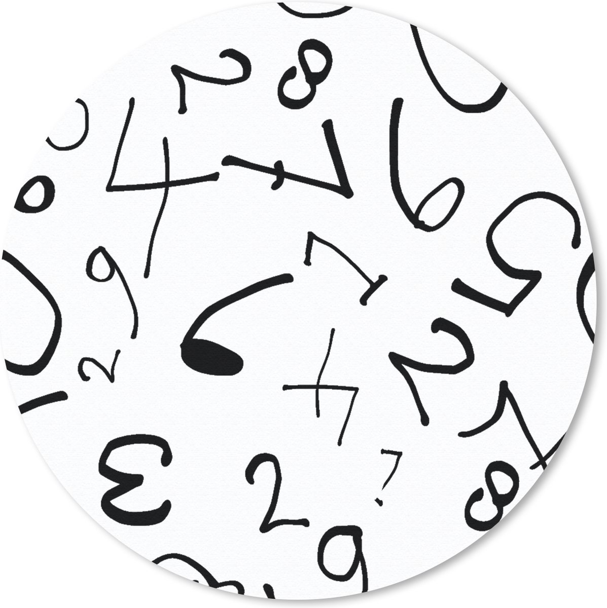 Muismat rond 30x30 cm - Mousepad Nummer - Cijfers - Patronen - Zwart wit - Ronde muismatten