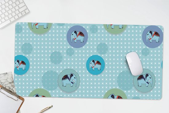 Bureau onderlegger 80x40 cm - Muismat Olifant - Stippen - Design - Bureaulegger xl - Desk mat beschermer - Computer muismatten