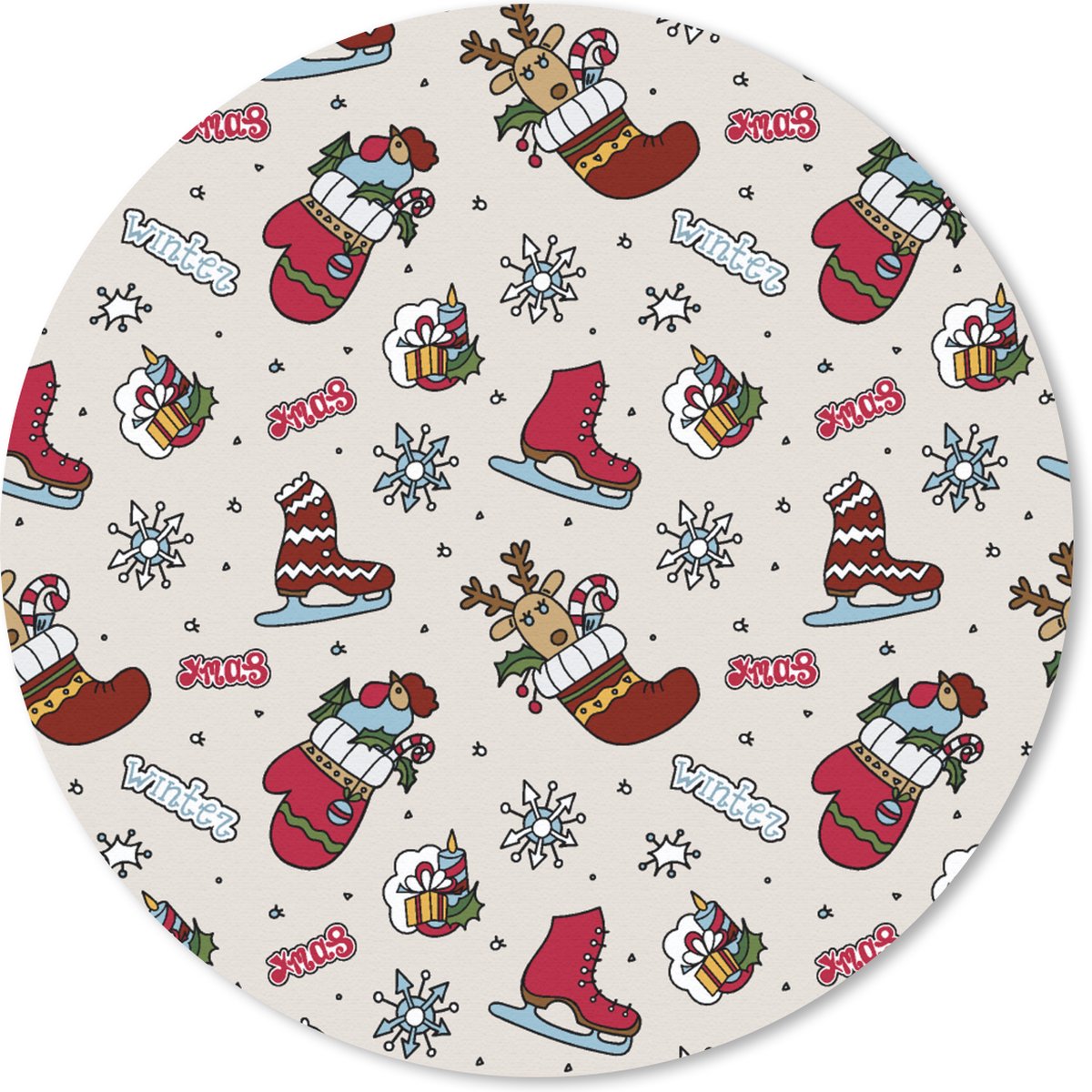 Muismat rond 20x20 cm - Mousepad Kerst - Schaats - Kerstcadeau - Patroon - Ronde muismatten - Kerst - Cadeau - Kerstcadeau voor mannen en voor vrouwen