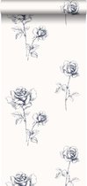 papier peint intissé peinture craie roses bleu - 127610 de ESTAhome