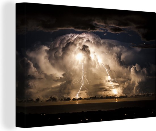 Stormachtige nacht over Byron Bay Canvas 180x120 cm - Foto print op Canvas schilderij (Wanddecoratie)