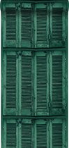 ESTAhome behang verweerde houten Franse vintage louvre luiken smaragdgroen - 138885 - 53 cm x 10,05 m
