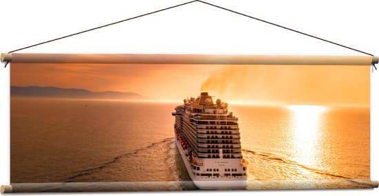 WallClassics - Affiche Textile - Bateau de Croisière sur Water au Doux Coucher de Soleil - 120x40 cm Photo sur Textile