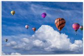 WallClassics - PVC Schuimplaat - Gropeje Luchtballonnen bij Witte Wolken - 60x40 cm Foto op PVC Schuimplaat (Met Ophangsysteem)