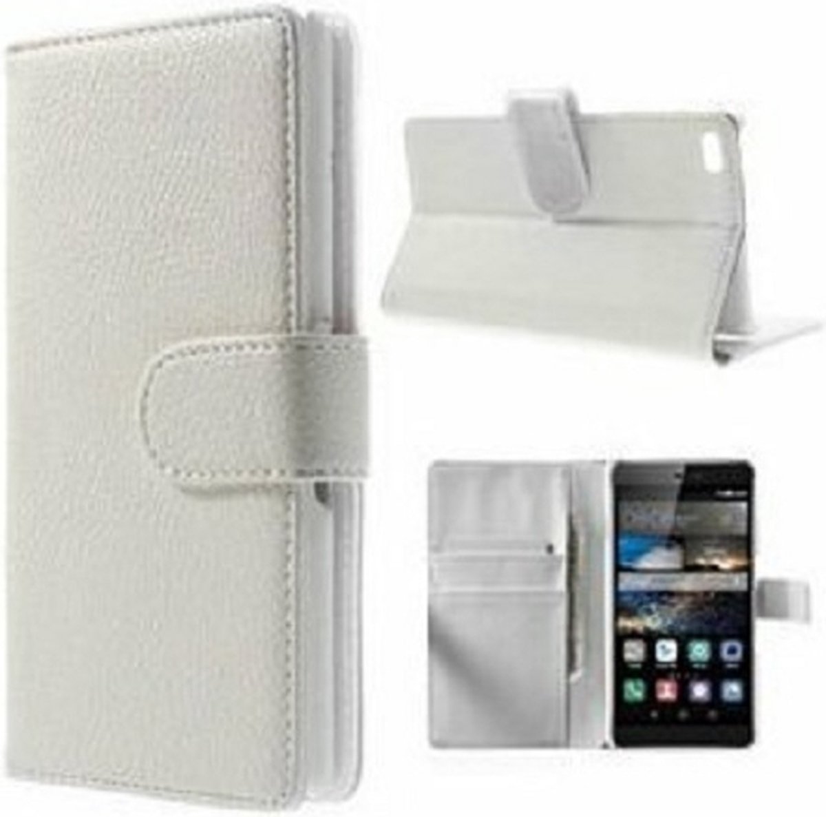 Huawei P8 Hoesje Met Pasjeshouder Bookcase Wit