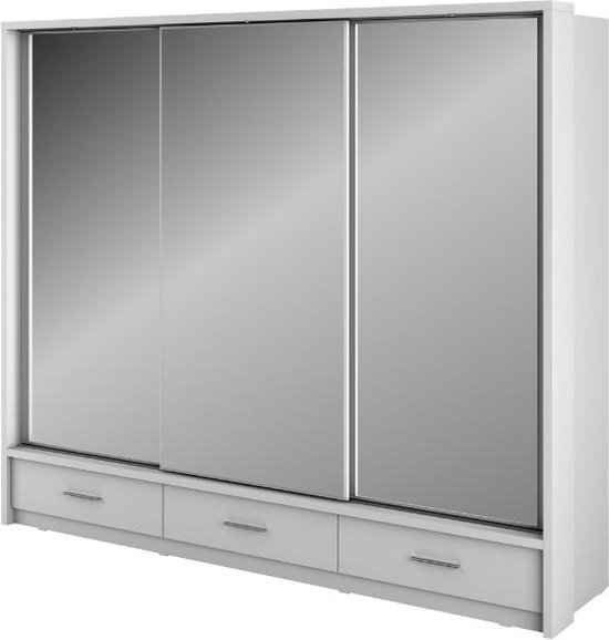 Armoire à portes coulissantes Arti avec tiroirs et miroir L250 x H215 - Wit