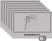 Placemat - Placemats kunststof - Nederland – Dordrecht – Stadskaart – Kaart – Zwart Wit – Plattegrond - 45x30 cm - 6 stuks - Hittebestendig - Anti-Slip - Onderlegger - Afneembaar