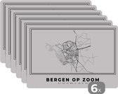 Placemat - Placemats kunststof - Nederland – Bergen op Zoom – Stadskaart – Kaart – Zwart Wit – Plattegrond - 45x30 cm - 6 stuks - Hittebestendig - Anti-Slip - Onderlegger - Afneembaar