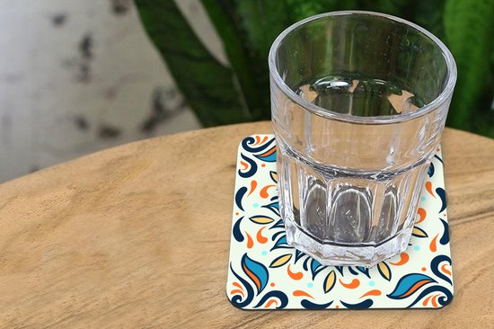 Onderzetters voor glazen - Zonnebloem - Bladeren - Blauw - Oranje - 10x10 cm - Glasonderzetters - 6 stuks
