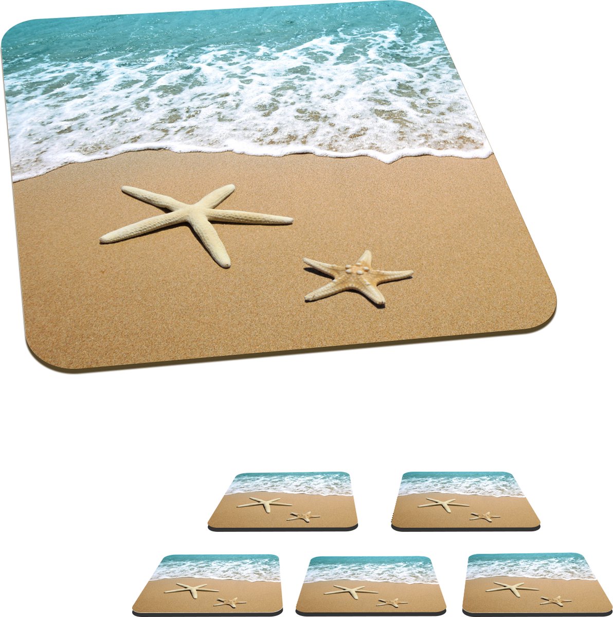 Onderzetters voor glazen - Zeester - Strand - Zee - 10x10 cm - Glasonderzetters - 6 stuks