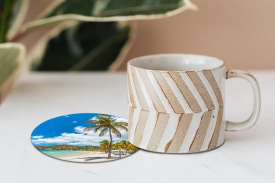 Onderzetters voor glazen - Rond - Strand - Ligbed - Palmbomen - 10x10 cm - Glasonderzetters - 6 stuks