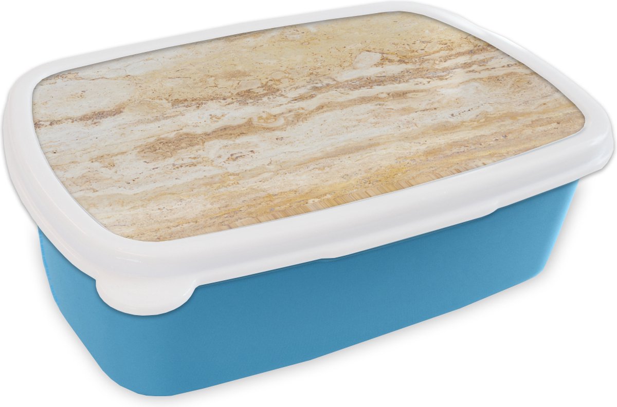 Broodtrommel Blauw - Lunchbox - Brooddoos - Marmer - Zand - Textuur - 18x12x6 cm - Kinderen - Jongen