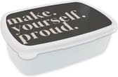 Broodtrommel Wit - Lunchbox - Brooddoos - Quotes - Make yourself proud - Zelfliefde - Zelfvertrouwen - Tekst - 18x12x6 cm - Volwassenen