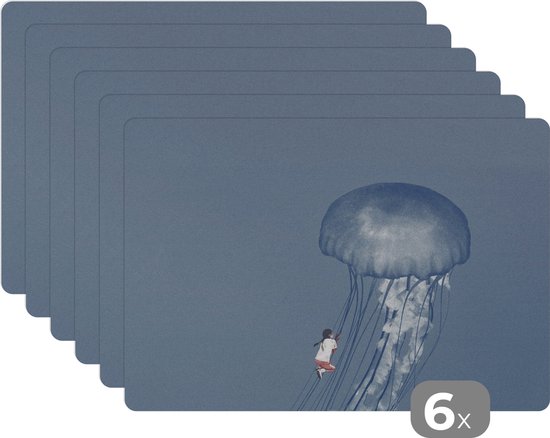 Set de table - Enfants - Animaux aquatiques marines - Vintage - Méduse - Table - Napperons de table - 45x30 cm - 6 pièces