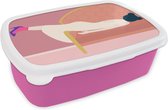 Broodtrommel Roze - Lunchbox - Brooddoos - Vintage - Vrouwen - Pastel - 18x12x6 cm - Kinderen - Meisje