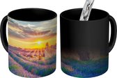 Magische Mok - Foto op Warmte Mokken - Koffiemok - Lavendel - Zonsondergang - Ruïne - Paars - Magic Mok - Beker - 350 ML - Theemok