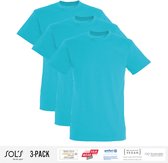 3 Pack Sol's Jongens/Meisjes T-Shirt 100% biologisch katoen Ronde hals Aqua Blauw Maat 106/116 (5/6 Jaar)