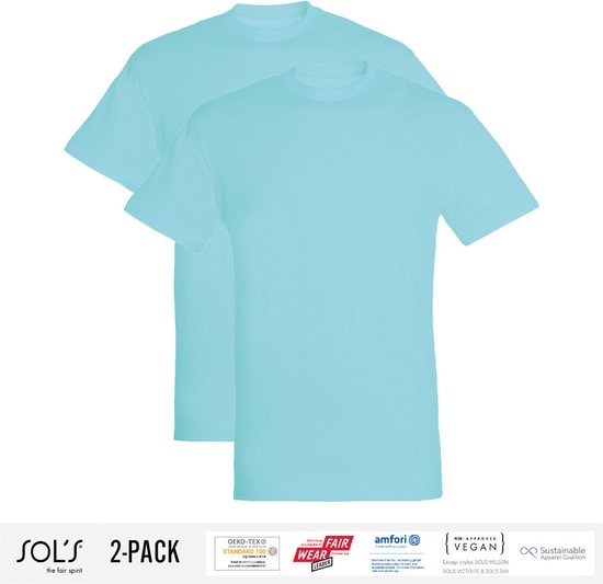 2 Pack Sol's Heren T-Shirt 100% biologisch katoen Ronde hals Atoll Maat M