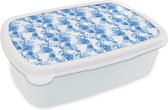 Lunch box Wit - Lunch box - Boîte à pain - Fleurs - Blauw - Hortensia - 18x12x6 cm - Adultes