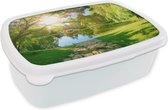 Broodtrommel Wit - Lunchbox - Brooddoos - Bomen - Meer - Zon - Gras - Natuur - 18x12x6 cm - Volwassenen