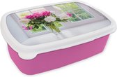 Broodtrommel Roze - Lunchbox - Brooddoos - Bloemen - Pioenrozen - Vaas - 18x12x6 cm - Kinderen - Meisje