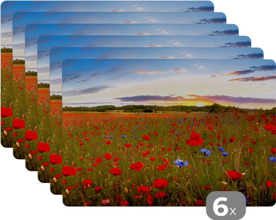 Tapis Rond 60 Cm Motif Coquelicots Coucher De Soleil - Fausse Laine Douce, Antidérapant, Lavable Machine - 4