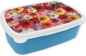 Lunch box Blauw - Lunch box - Boîte à pain - Fleurs - Couleurs - Gerbera - Roses - 18x12x6 cm - Enfants - Garçon