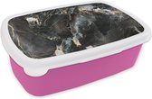Broodtrommel Roze - Lunchbox - Brooddoos - Marmer - Zwart - Goud - Patroon - 18x12x6 cm - Kinderen - Meisje