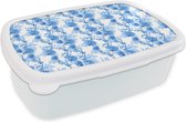 Broodtrommel Wit - Lunchbox - Brooddoos - Bloemen - Bloesem - Blauw - Collage - 18x12x6 cm - Volwassenen